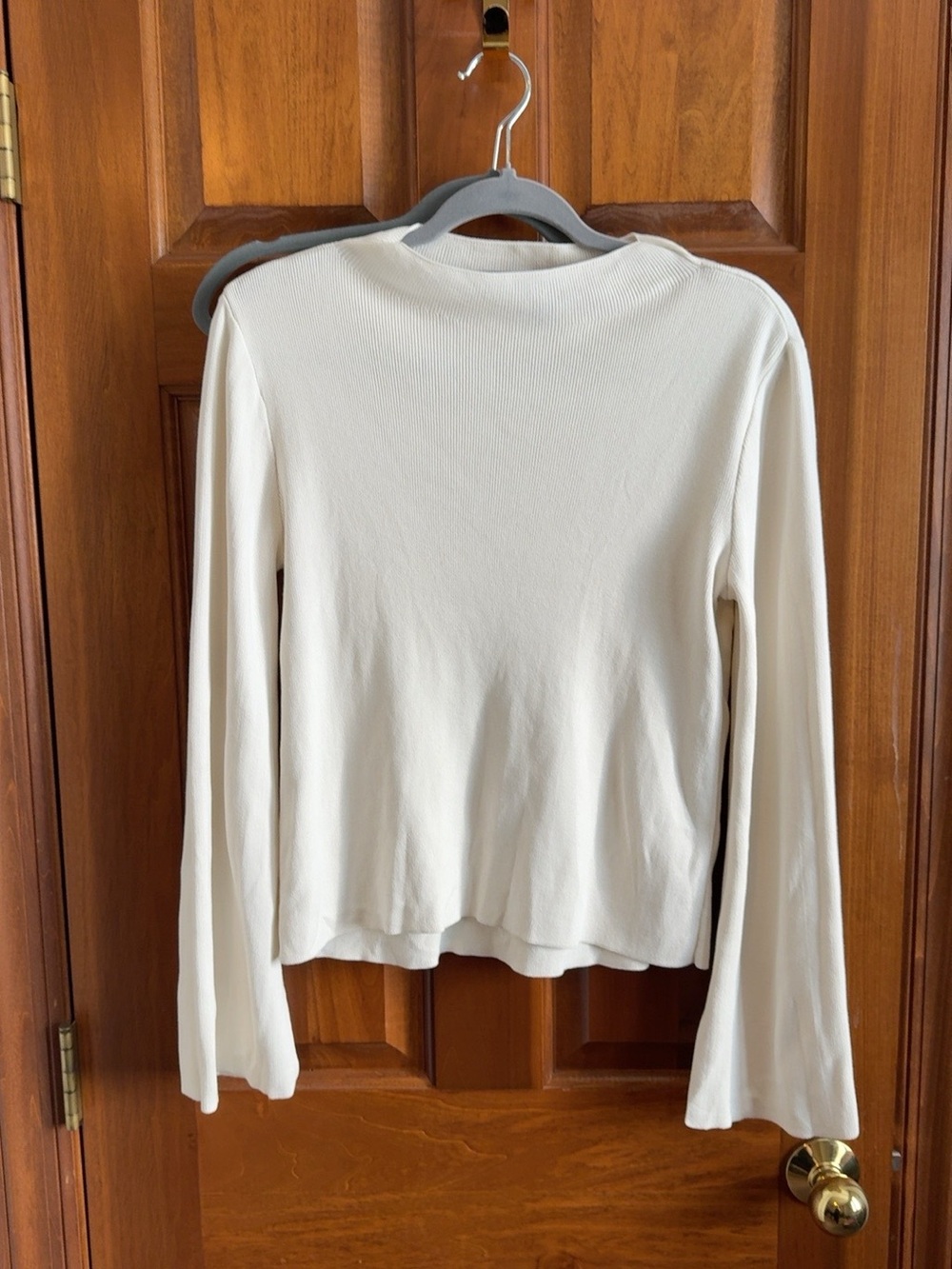 Halogen Ivory Ribbed Knit Bell Sleeve Boat Neck Sweater Top M